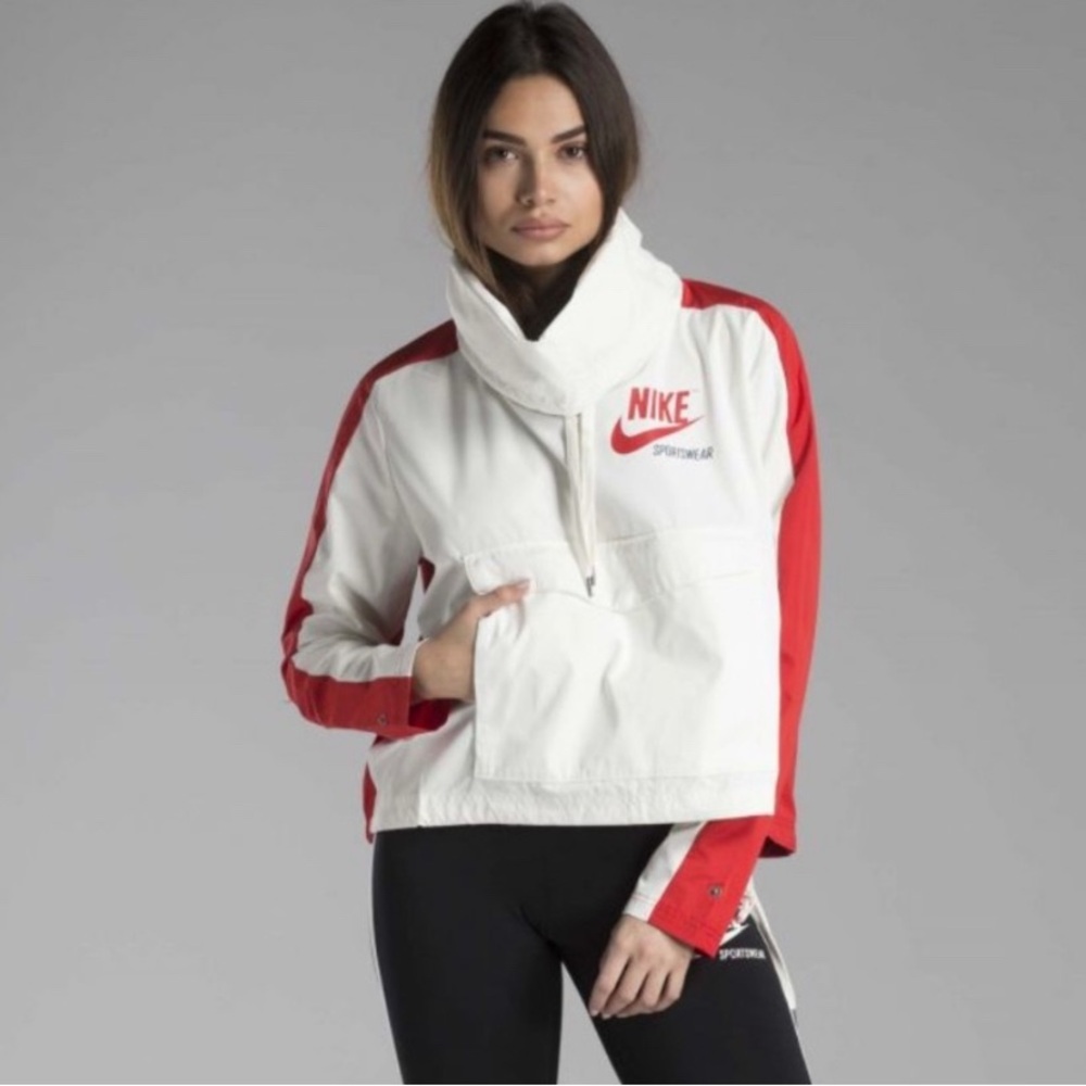 Women's Nike Sportswear Archive Pullover Jacket in Sail/University Red
